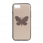 Wholesale iPhone 8 / 7 Glitter Butterfly Fashion PU Leather Case (Champagne Gold)